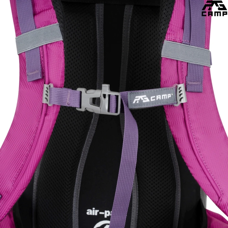 Różowy plecak trekkingowy 30L – regulowany pas piersiowy z gwizdkiem