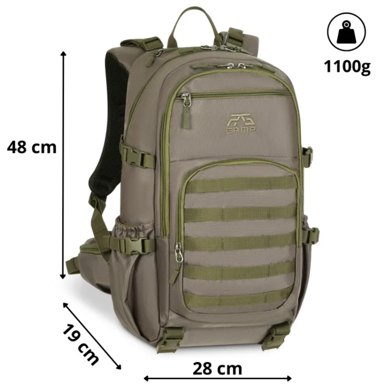 Plecak survivalowy 25l RG CAMP RG1920 khaki – wymiary 48 × 28 × 19 cm