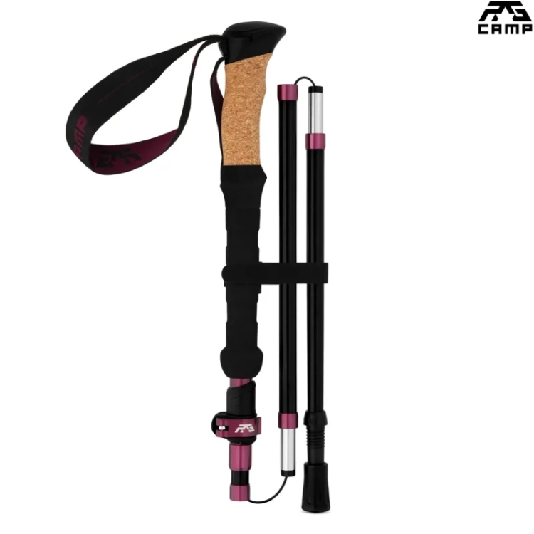 Kijki trekkingowe składane RG CAMP FoldPro Cork burgundy – długość po złożeniu 36 cm