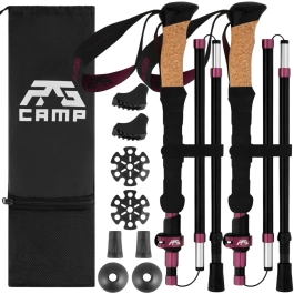 Kijki trekkingowe skladane RG CAMP FoldPro Cork burgundy kompletny zestaw