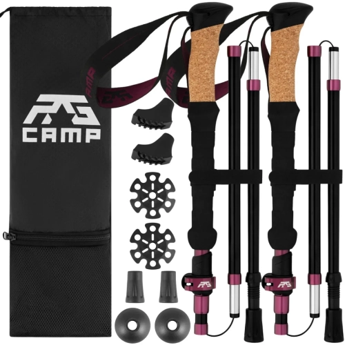Kijki trekkingowe skladane RG CAMP FoldPro Cork burgundy kompletny zestaw