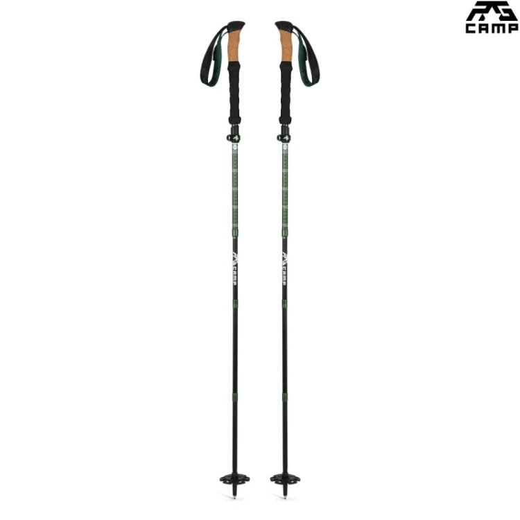 Kijki do chodzenia po górach składane RG CAMP FoldPro Cork green rozłożone do maksymalnej długości 130 cm