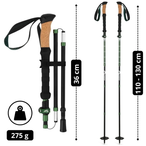 Regulowane kijki do chodzenia RG CAMP FoldPro Cork green – zakres 110–130 cm