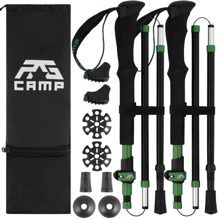 Kije trekkingowe składane RG CAMP FoldPro EVA green – kompletny zestaw