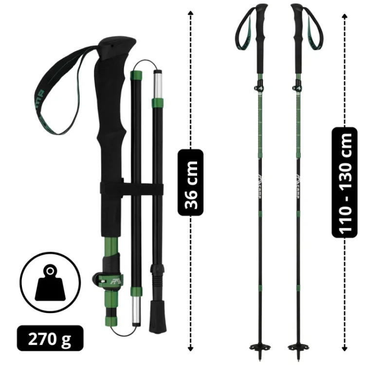 Regulowane kije trekkingowe RG CAMP FoldPro EVA green – zakres 115–135 cm