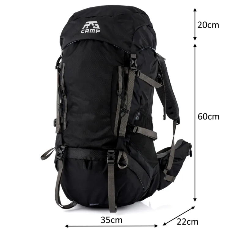 Plecak turystyczny 60l RG CAMP czarny – wymiary 80 × 35 × 22 cm