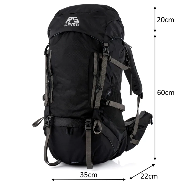Plecak turystyczny 60l RG CAMP czarny – wymiary 80 × 35 × 22 cm