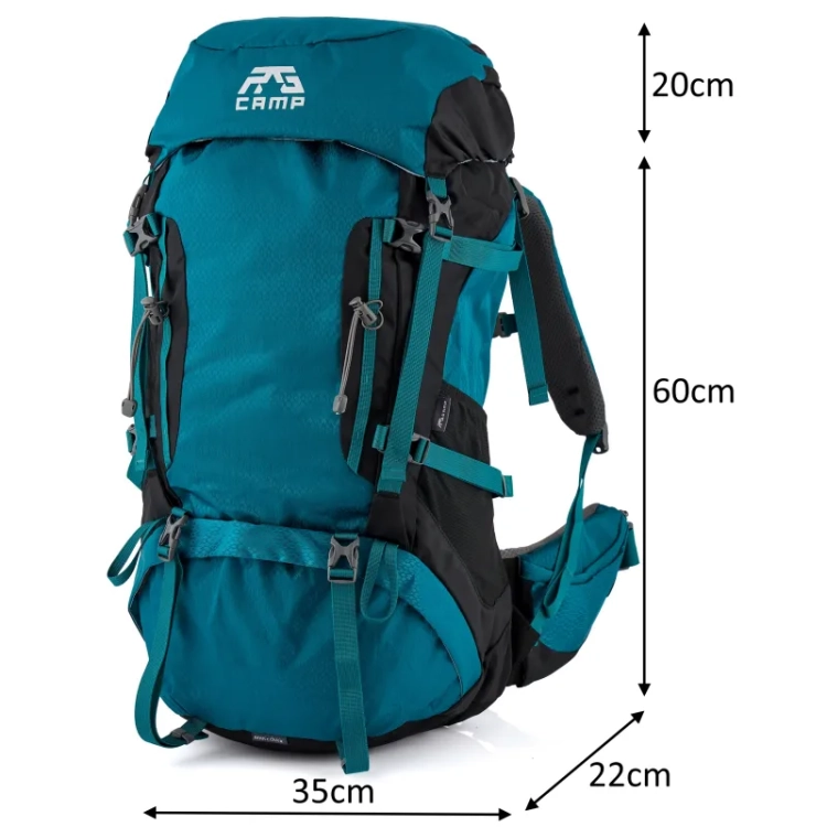 Plecak trekkingowy 60l RG CAMP morski – wymiary 80 × 35 × 22 cm
