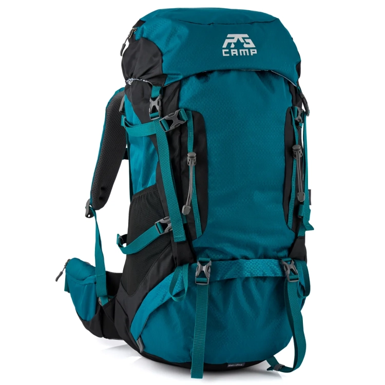 Plecak trekkingowy 60l RG CAMP morski – widok z przodu pod kątem