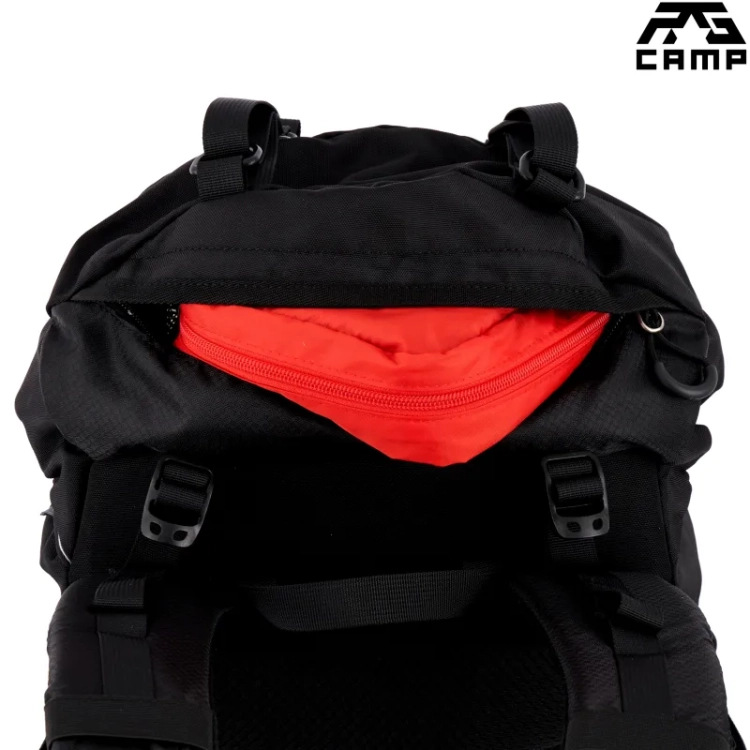 Plecak turystyczny 40l RG CAMP Adventure czarny – kieszeń w klapie