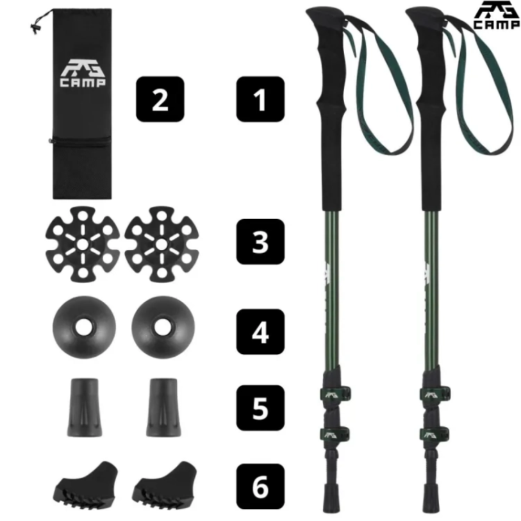 Kijki trekkingowe RG CAMP RX zielone zawartosc zestawu i akcesoria