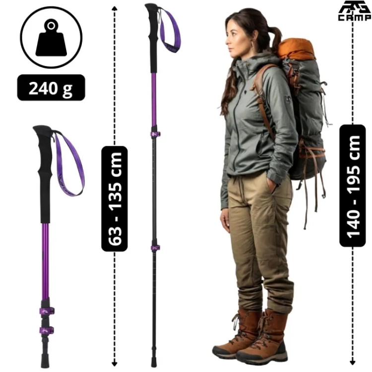 Kije trekkingowe RG CAMP RX fioletowe waga 240 g i regulacja dlugosci