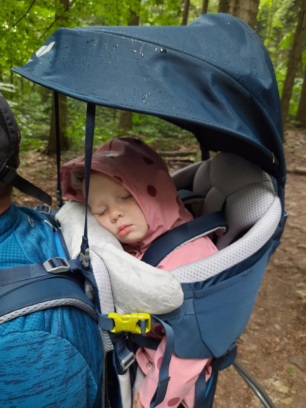 Dziecko w nosidełku w trasie na Łysicę