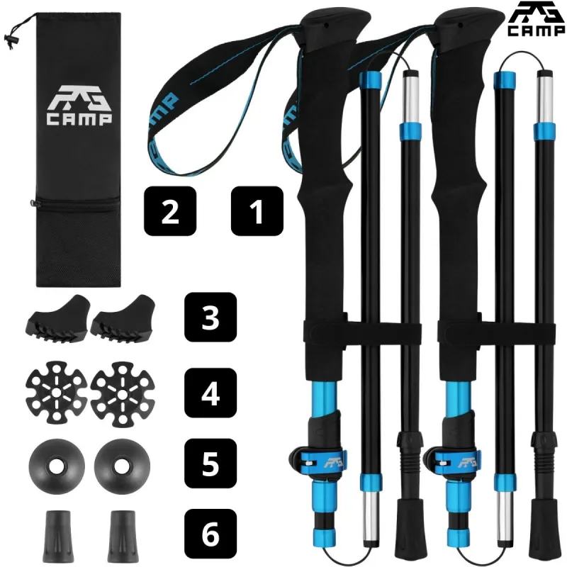 Kijki w góry składane RG CAMP FoldPro EVA blue – zestaw z pokrowcem i końcówkami