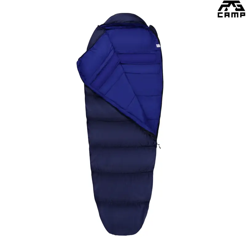 Śpiwór mumia RG CAMP Comfort 250S granatowy – częściowo rozłożony