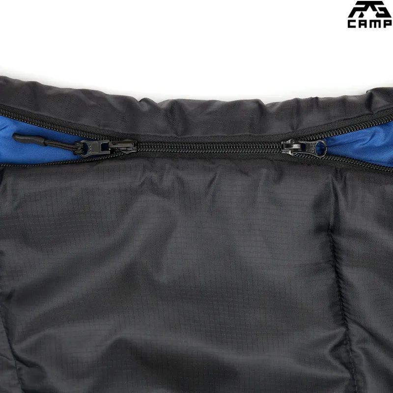 Dwukierunkowy zamek SBS w czarnym śpiworze turystycznym RG CAMP Comfort 250