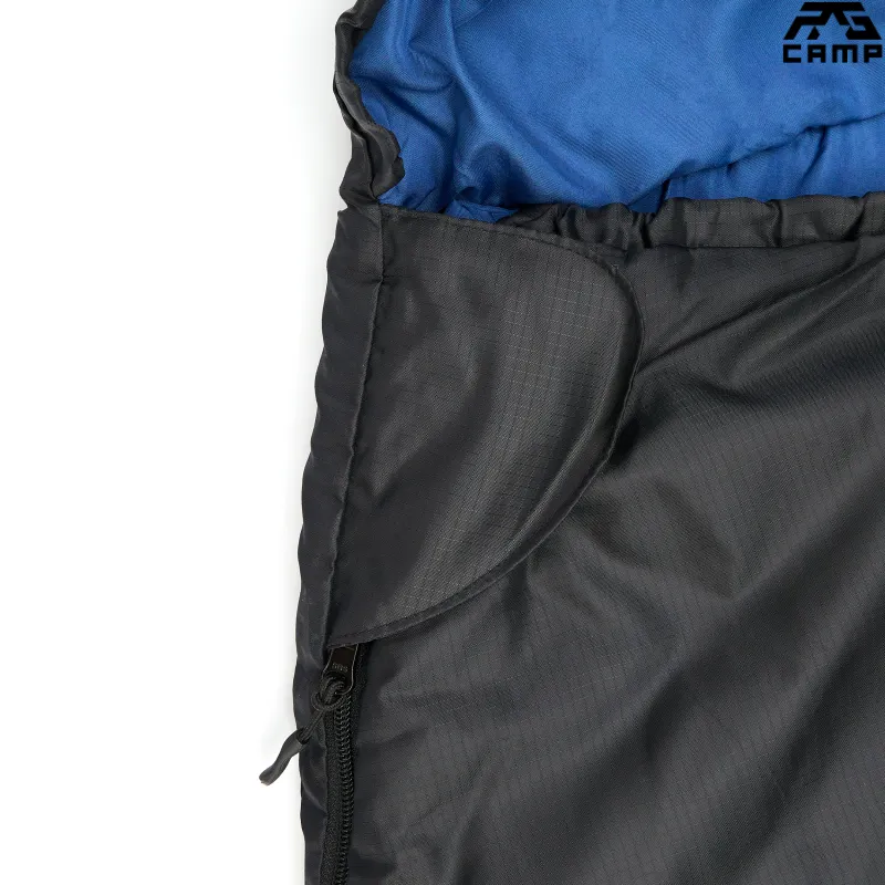 Rzep zabezpieczający zamek w czarnym śpiworze turystycznym RG CAMP Comfort 250